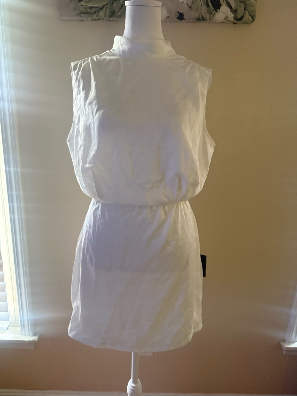 Lulus White Satin Mock Neck Mini Dress | Large